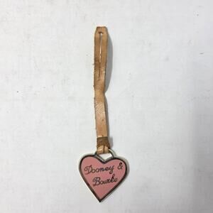 Vintage Dooney & Bourke Enamel Heart Pink Bag Charm Key Fob Leather Strap